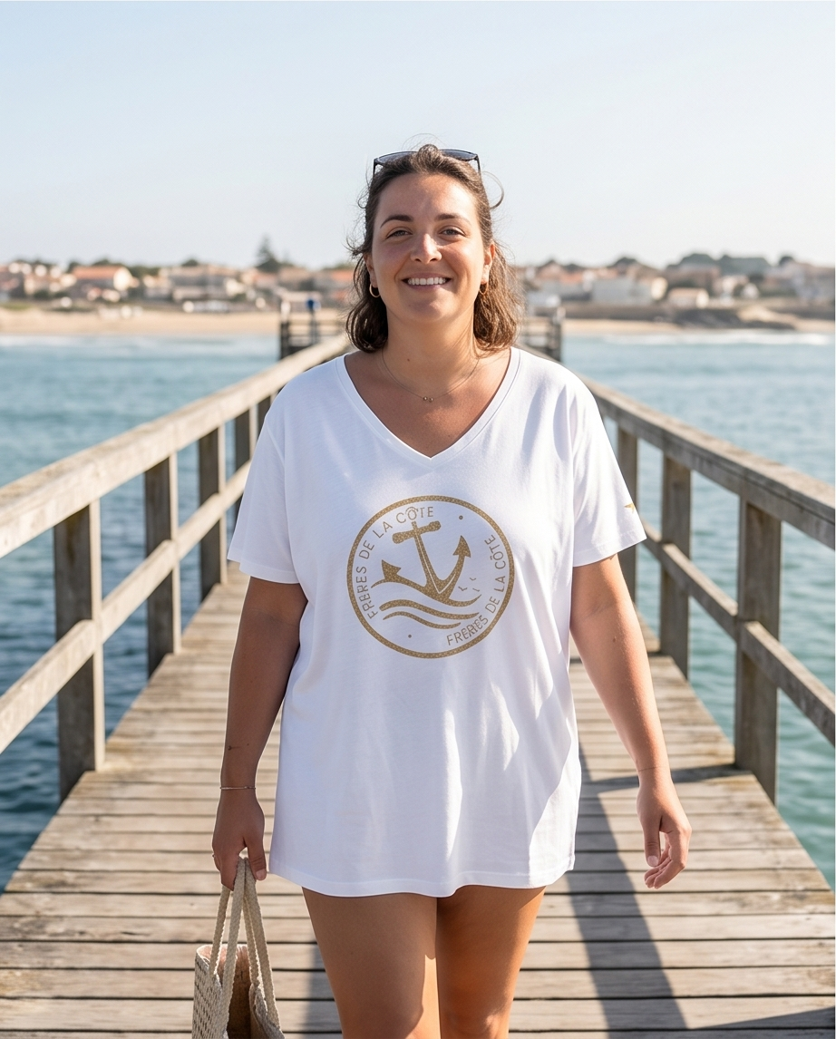 T.shirt CURVE •Col V •Woman ®Frères de la Côte • BY MARINE