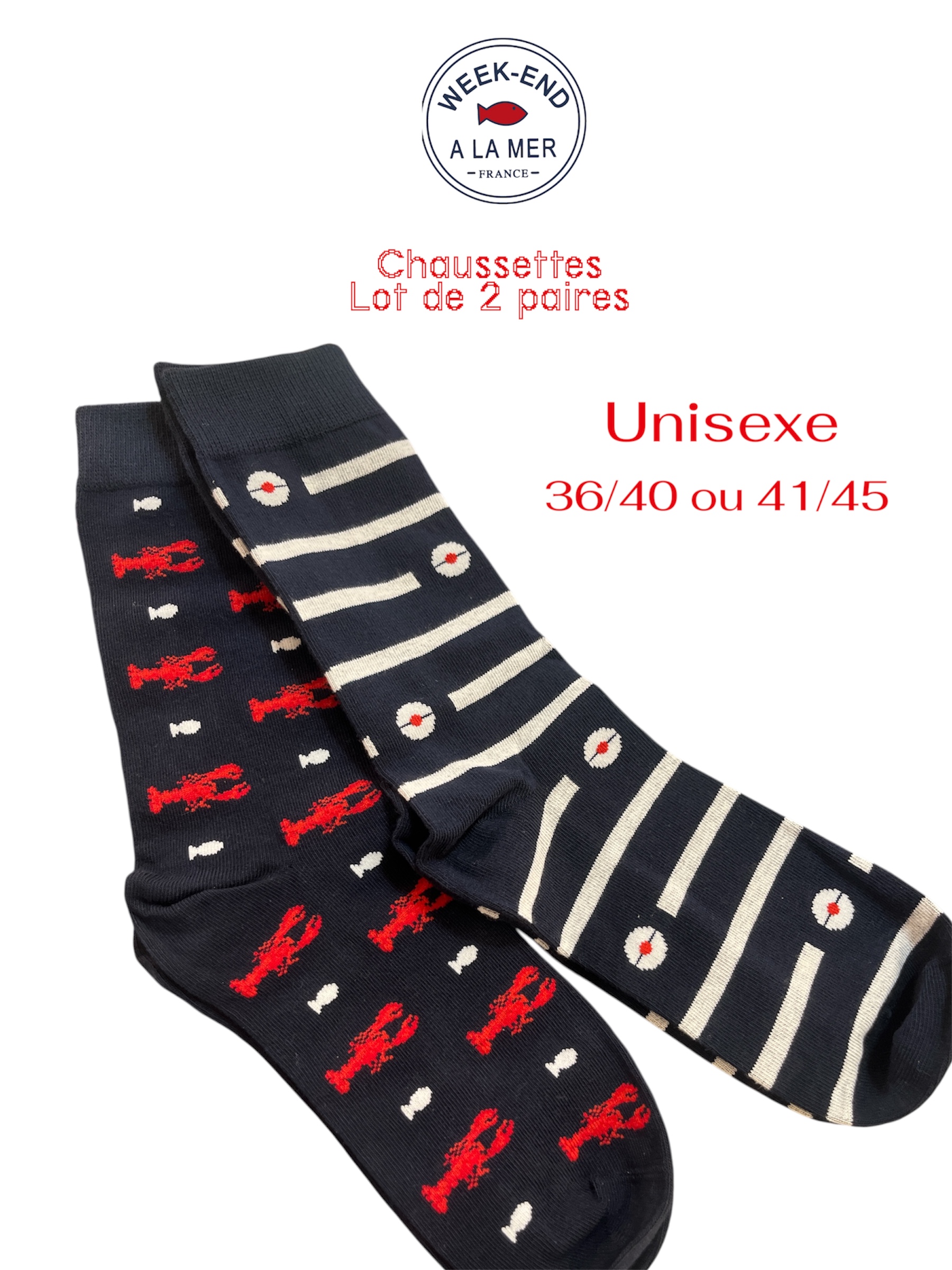 Chaussettes Adultes Motifs Marin•Lot de 2 paires •Unisexe •Week-end à la mer