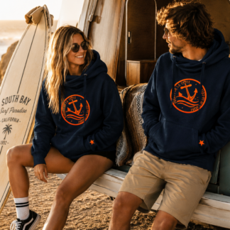 Sweat Le Bosco • ®Frères de la Côte ⭑BY MARINE • Unisexe Navy brodé Orange Fluo