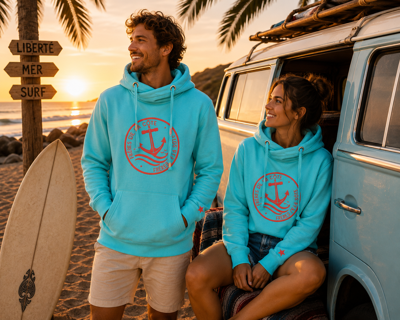 Nouveau !!! Sweat Le Bosco • ®Frères de la Côte ⭑BY MARINE • Unisexe • Aqua Broderie Corail – Image 2