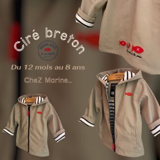 Ciré Breton• Grège• Doublé coton• unisexe • du 12 mois au 8 ans