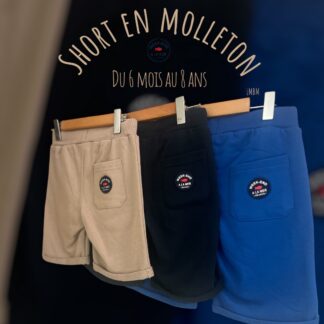 Short en coton molleton léger • relax taille élastiquée • du 6 mois au 8 ans