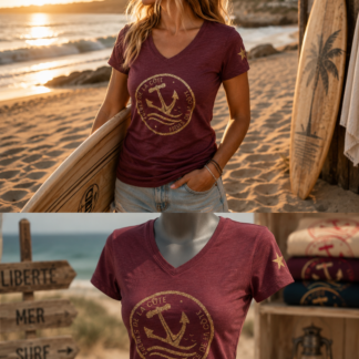 T.shirt Col V • Woman • ®Frères de la Côte ⭑BY MARINE du S au XXL • Prune