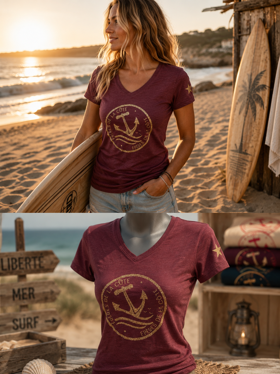 T.shirt Col V • Woman • ®Frères de la Côte ⭑BY MARINE du S au XXL • Prune