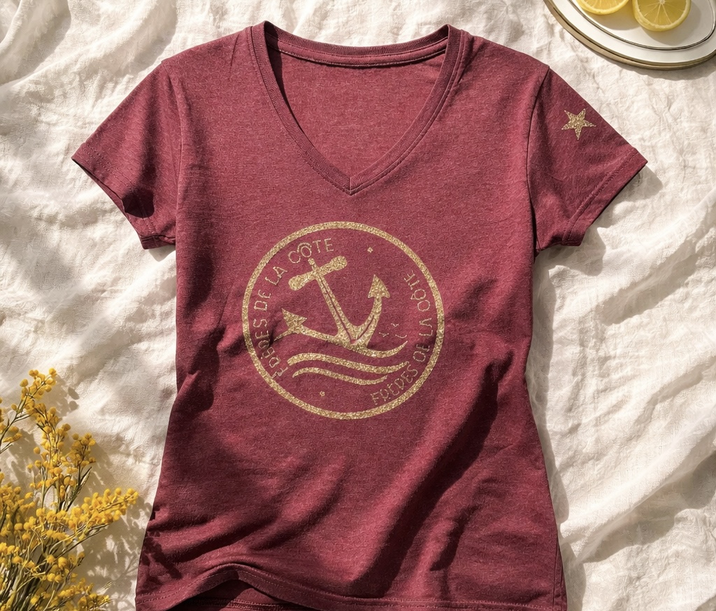 T.shirt Col V • Woman • ®Frères de la Côte ⭑BY MARINE du S au XXL • Prune