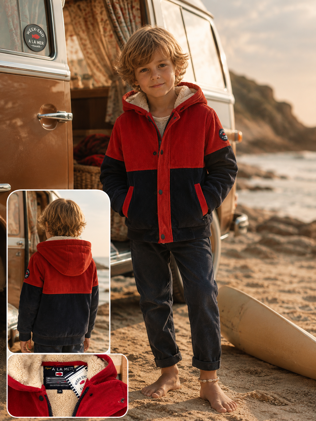 Veste en velours côtelé doublée Polaire • Week-end à la mer •du 12 mois au 8 ans bicolore