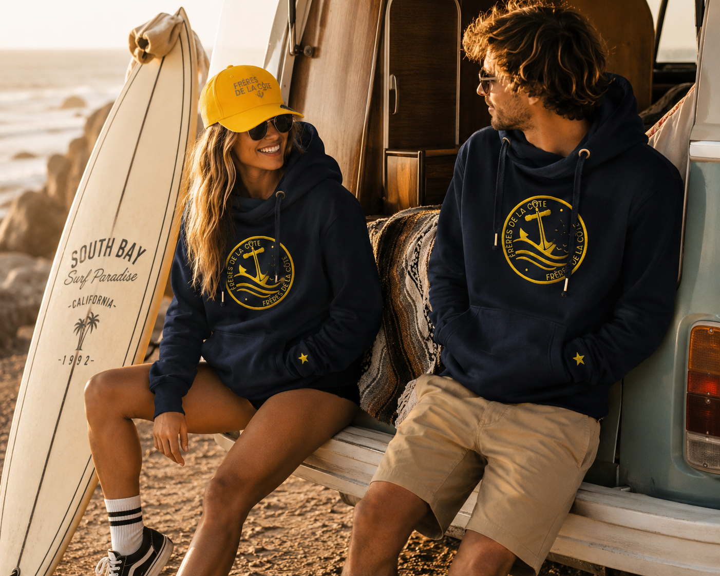 Sweat Le Bosco ®Frères de la Côte ⭑BY MARINE • Navy brodé Jaune•du XS au XXL