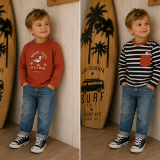 T.shirt RÉVERSIBLE • « Contresens « • 2 en 1 du 6 mois au 8 ans
