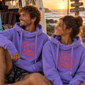 Sweat Le BOSCO • ®Frères de la Côte ⭑BY MARINE • Lavande brodé Corail Fluo